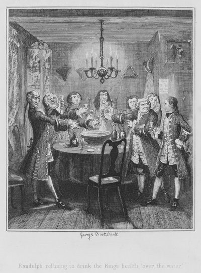 Randulph nekter å drikke kongens helse "over vannet" (gravering) av George (after) Cruikshank