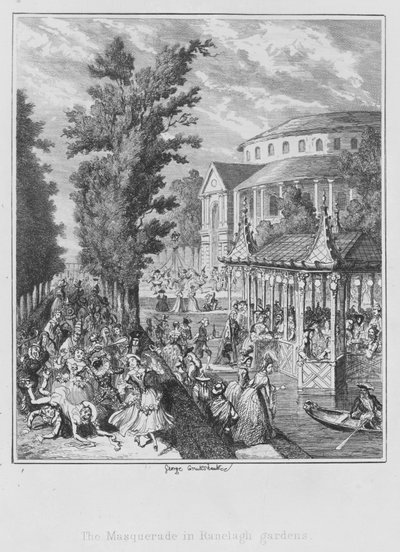Maskeraden i Ranelagh-hagene (gravering) av George (after) Cruikshank