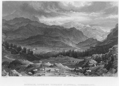 Eskdale, Looking Towards Scawfell, Cumberland (gravering) av George (after) Pickering