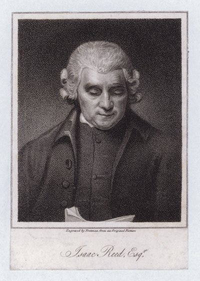 Isaac Reed , engelsk litterær redaktør og boksamler (gravering) av George (after) Romney