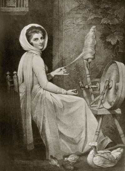 Lady Hamilton as The Spinster, gravert av Thomas Cheesman, fra 'The Print-Collector's Handbook' av Alfred Whitman, utgitt av George Bell & Sons av George (after) Romney