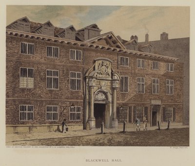 Blackwell Hall, City of London (farge litho) av George (after) Shepherd