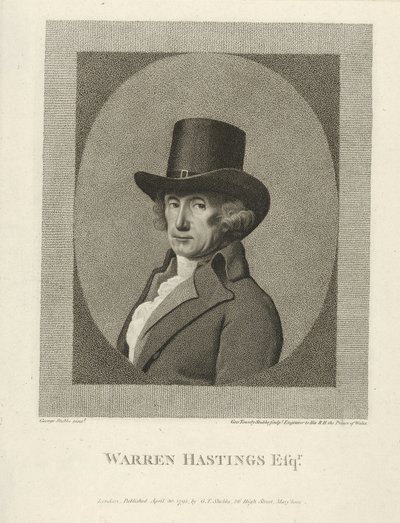 Portrett av Warren Hastings, Esq., pub. 1795 (gravering) av George (after) Stubbs