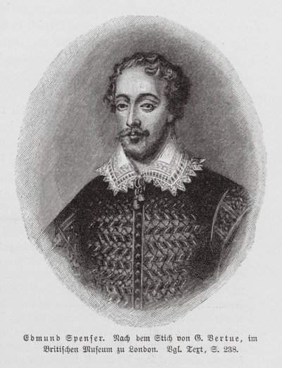 Edmund Spenser , engelsk poet (gravering) av George (after) Vertue