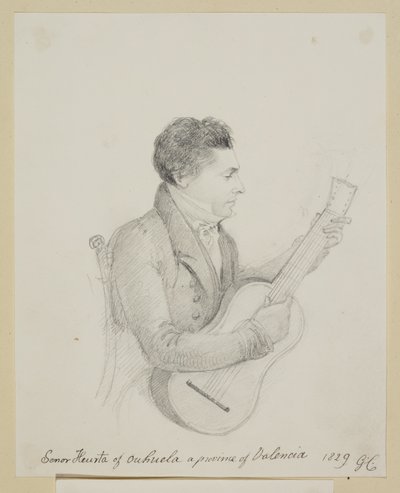 Señor Huerta fra Orihuela, Valencia, spiller gitar av George (attr. to) Cumberland