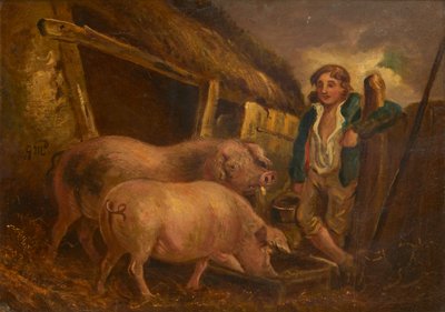 Passe premiegrisene (olje om bord) av George (follower of) Morland