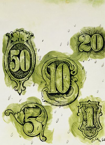 Dollars (blekk og wc på papir) av George Adamson