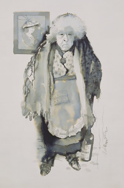 Margaret: De burde gjøre noe, 1969 (penn og vask om bord) av George Adamson