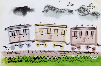 Steam Train, del II, 1952 (indisk blekk og penn og vask på papir) av George Adamson