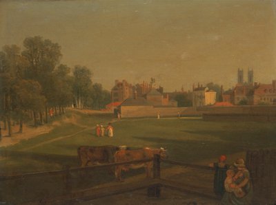 En vestlig utsikt over en del av Westminster og Bird Cage Walk tatt fra Mill House ..., av George Arnald