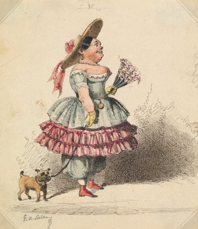 Grotesk jomfru med hund av George Augustus Sala