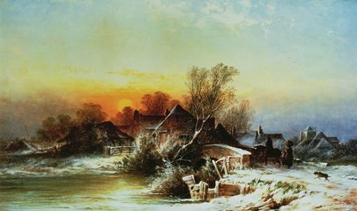 Vinterkveld på føflekken, Surrey av George Augustus Williams