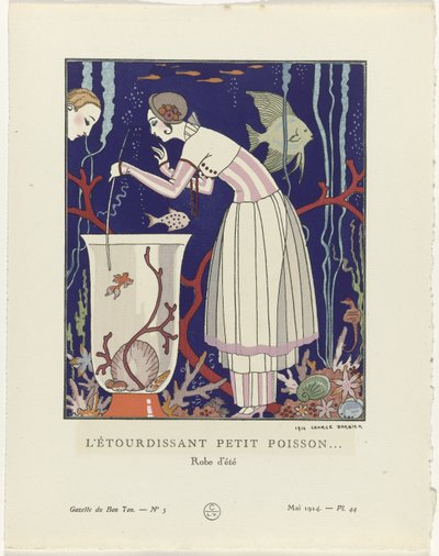 Gazette du Bon Ton, 1914 - nr. 5, pl. 44: Den fantastiske lille fisken (...) / Sommerkjole (tittel på objekt) av George Barbier