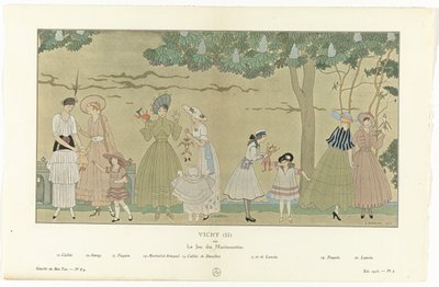 Gazette du Bon Ton, sommeren 1915 - nr. 8-9, pl. 3: Vichy (II) / eller / Le Jeu des Marionnettes (tittel på objekt) av George Barbier