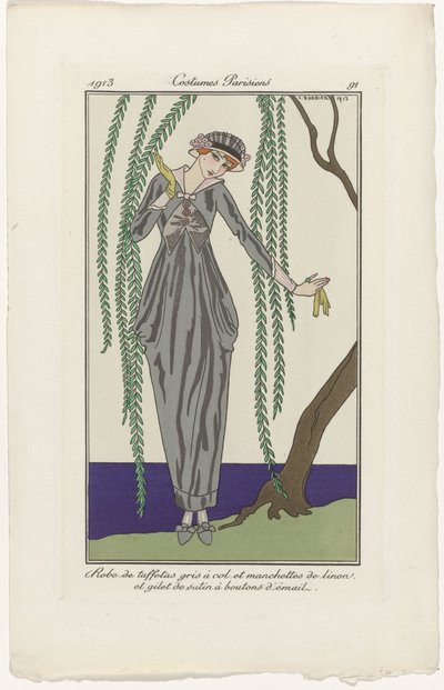 Journal des Dames et des Modes, Costumes Parisiens, 1913, nr. 91: Kjole i taft (...) av George Barbier