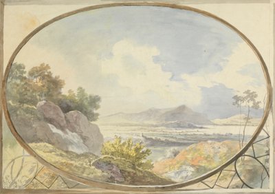 Landskap satt i en oval (fjelllandskap gjennom et ovalt vindu) av George Barret