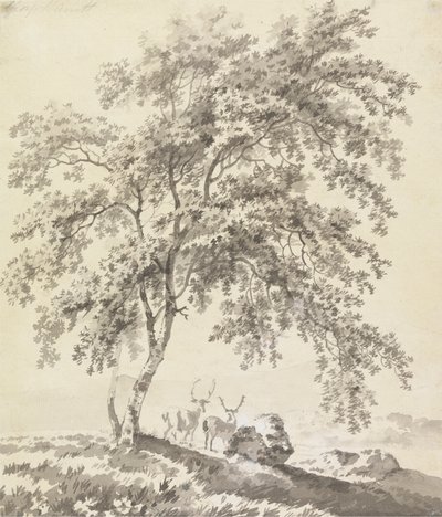 Trestudie med hjort (landskap) av George Barret