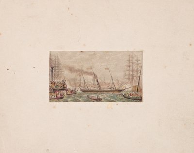 Nålebokstrykk: The Royal Fleet in Kilkenny Bay, 1850. av George Baxter