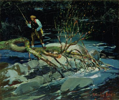 Ørretfiske (olje på lerret) av George Benjamin Luks