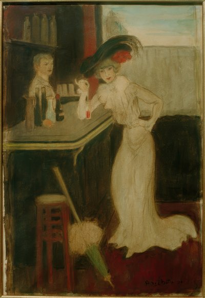 Kvinne med paraply i baren av George Bottini