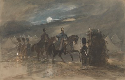 Leir ved Chobham, 1853 med offiserer og vaktpost av George Bryant Campion
