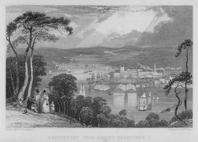 Devonport fra Mount Edgecumbe (gravering) av George Bryant Campion