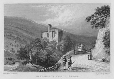 Oakhampton Castle, Devon (gravering) av George Bryant Campion