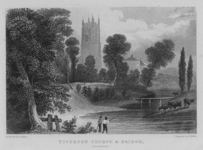 Tiverton Church and Bridge, Devonshire (gravering) av George Bryant Campion