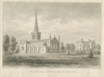 Hilderstone Church: sepia-tegning, 1841 av George Buckler