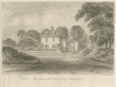 Leigh - "Park Hall": sepia-tegning, 1841 av George Buckler