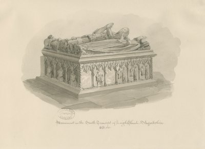 Leigh Church - Monument of Sir John Aston: sepia-tegning, 1841 av George Buckler