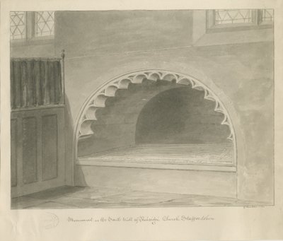 Penkridge Church - Monument i South Wall: sepia-tegning, 1841 av George Buckler