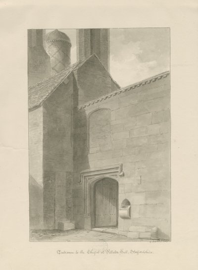 Pillaton Hall - Kapellinngang: sepia-tegning av George Buckler
