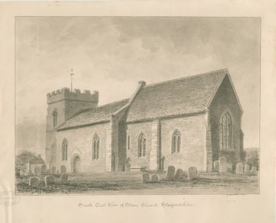 Stowe Church: sepia vask tegning av George Buckler