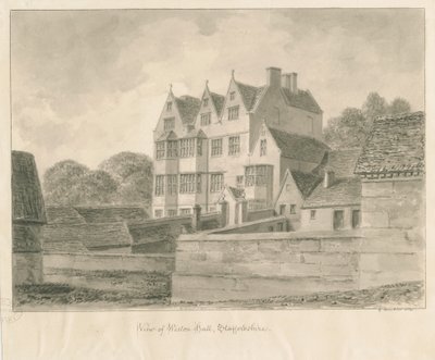 Weston-on-Trent - Hall: sepia-tegning, 1841 av George Buckler