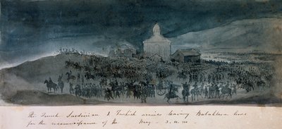 De franske, sardinske og tyrkiske hærene forlater Balaklava-linjene for en rekognosering, 1854 ca. av George Cadogan