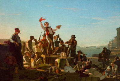 Jolly Flatboatmen i havn av George Caleb Bingham