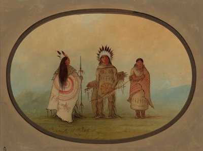 En kråkesjef, en kriger og hans kone, 18551869. av George Catlin