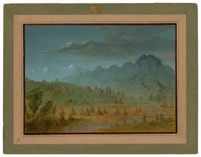 A Crow Village og Salmon River Mountains av George Catlin
