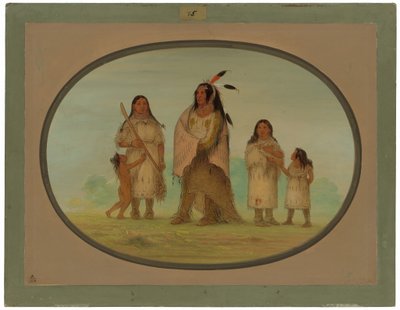 Assinneboine Warrior og hans familie av George Catlin