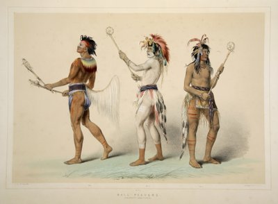 Ball Players, fra Catlins North American Indian Portfolio. Jaktscener og fornøyelser i Rocky Mountains og Prairies of America, pub. 1845 av George Catlin