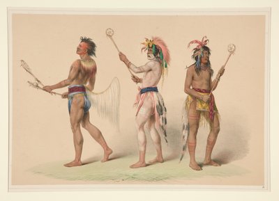 Ballspillere, plansje 21 fra porteføljen om nordamerikanske indianere av George Catlin
