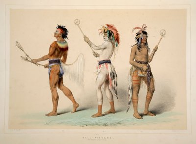 Ballspillere, pub. 1845 fargelitografi. av George Catlin