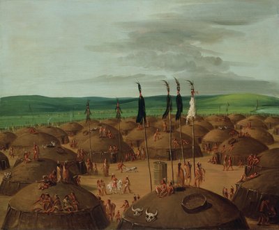 Fugleperspektiv av Mandan Village, 1800 Miles ovenfor St. Louis, 1837-1839. av George Catlin