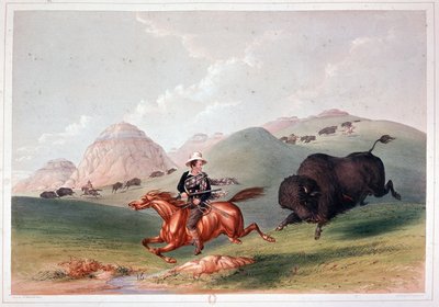 Bison Hunt in North America - litografi av Georges Catlin av George Catlin