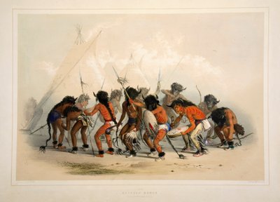 Buffalo Dance, pub. 1845 fargelitografi. av George Catlin
