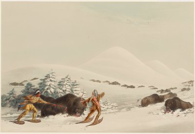 Bisonjakt på truger av George Catlin