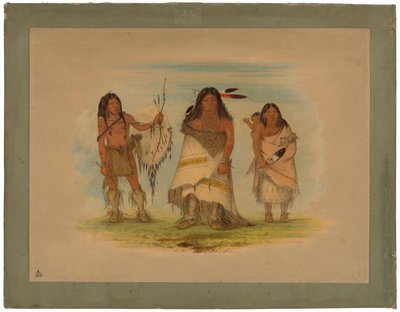Comanche-sjef, hans kone og en kriger av George Catlin