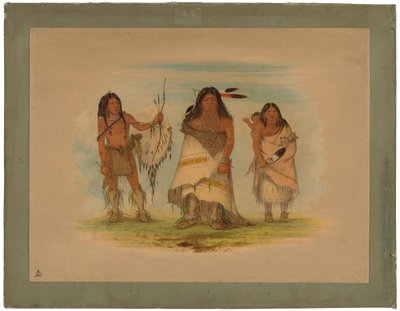 Comanche Chief, His Wife and a Warrior, 1861 (olje på kort montert på papp) av George Catlin