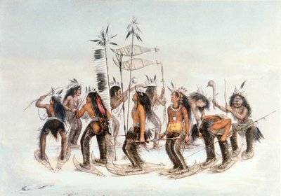 Chippewa Snowshoe Dance, ca. 1835 (akvarell på papir) av George Catlin